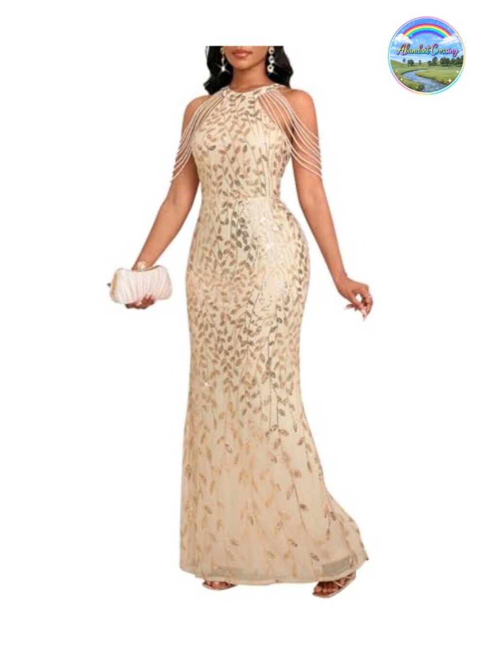 Sequin Halter Tassel Mermaid Maxi Formal Evening Gown Dress